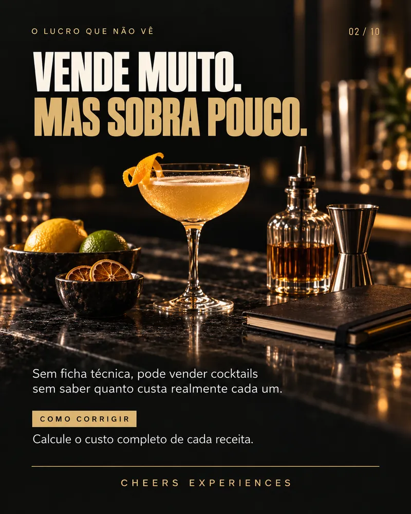 02/10 · Vende muito. Mas sobra pouco. Sem ficha técnica, pode vender cocktails sem saber quanto custa realmente cada um. Como corrigir: Calcule o custo completo de cada receita.