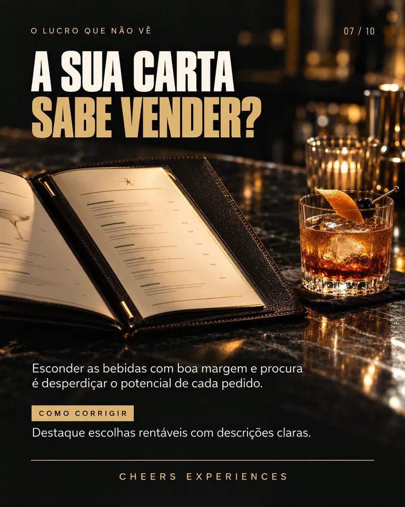 07/10 · A sua carta sabe vender? Esconder as bebidas com boa margem e procura é desperdiçar o potencial de cada pedido. Como corrigir: Destaque escolhas rentáveis com descrições claras.